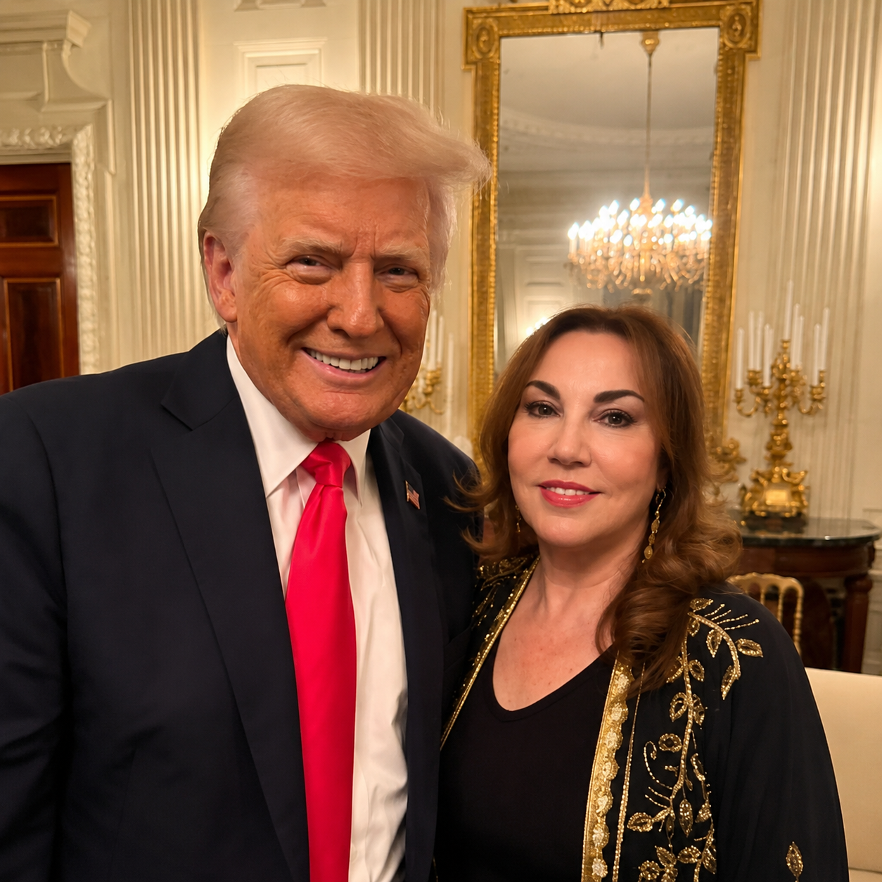 Maissa Kabbani, Chief Executive Officer of SyriaUS Advisory Group (SAG), with U.S. President Donald Trump — Ramadan iftar at the White House, 28 March 2025.